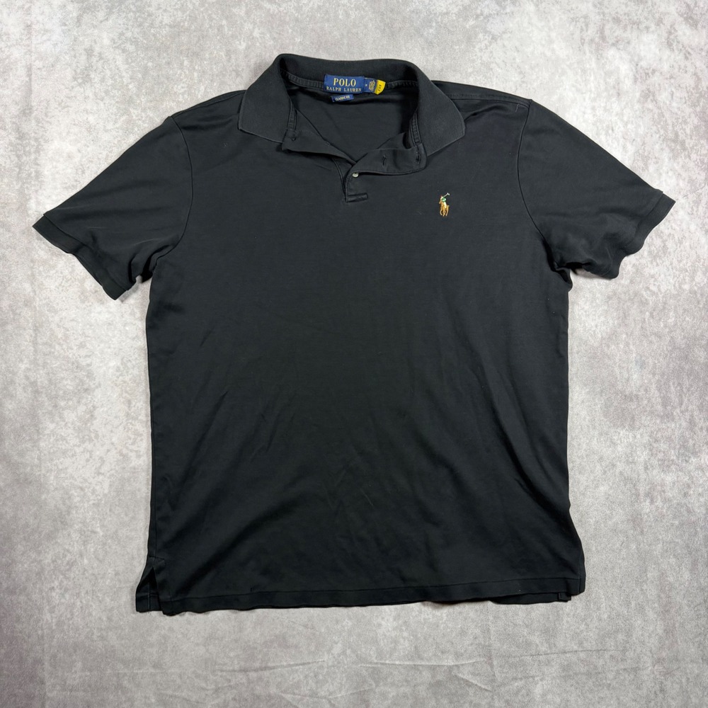 Polo Ralph Lauren Mens M Classic Fit Short Sleeve Polo Shirt Black Pique Pony